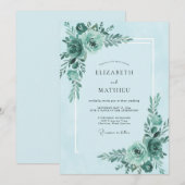 Teal Mint Bloesem Bruiloft Kaart (Voorkant / Achterkant)