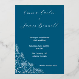 Teal Modern Botanical Wedding Foil Invitation Folie Uitnodiging