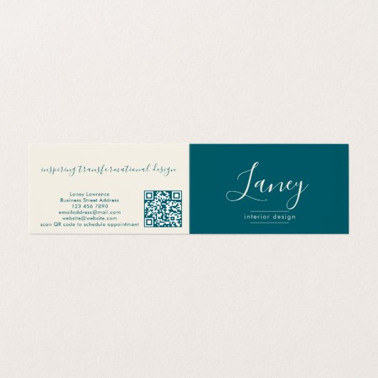 Teal Modern Elegant Script QR Code Professional Visitekaartje (Buitenkant ongevouwen)