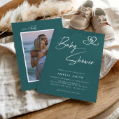 Teal Modern Script Baby Shower Photo Kaart