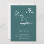 Teal Modern Script Baby Shower Photo Kaart (Voorkant)