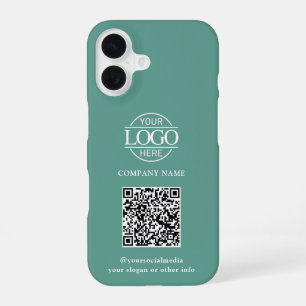 Teal Modern Zakelijk Logo & QR Code Promotie iPhone 16 Hoesje