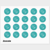 Teal Monogram 2 Initialen Eenvoudige Witte Calligr Ronde Sticker (Vel)