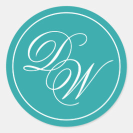 Teal Monogram 2 Initialen Eenvoudige Witte Calligr Ronde Sticker