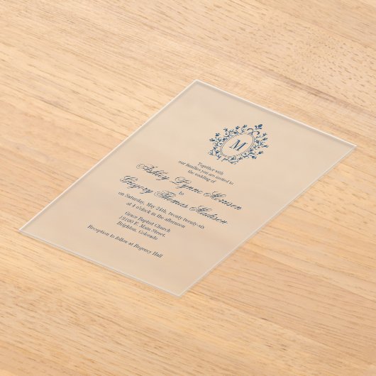 Teal Monogram Acrylic Wedding Invitation Acryl Uitnodigingen (Laagn)