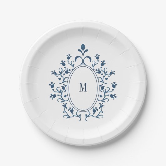 Teal Monogram Plate Papieren Bordje (Voorkant)