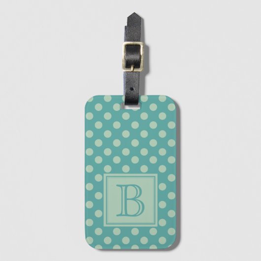 Teal Monogram Polka Dot Pattern Bagagelabel (Voorkant (verticaal))
