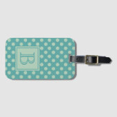 Teal Monogram Polka Dot Pattern Bagagelabel (Voorkant (horizontaal))
