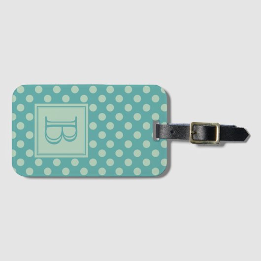 Teal Monogram Polka Dot Pattern Bagagelabel (Voorkant (horizontaal))