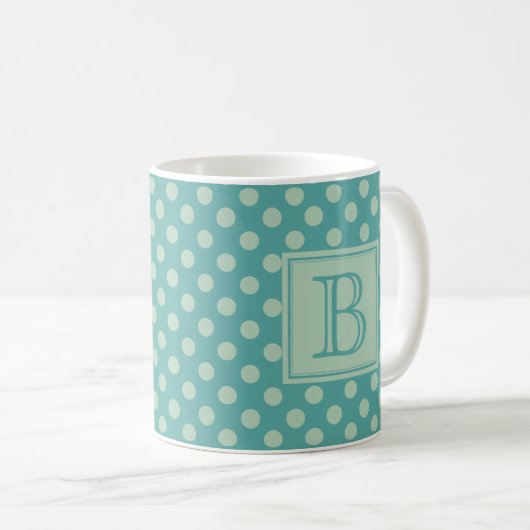 Teal Monogram Polka Dot Pattern Koffiemok (Voorkant rechts)