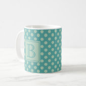 Teal Monogram Polka Dot Pattern Koffiemok (Voorkant links)