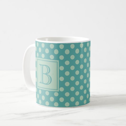 Teal Monogram Polka Dot Pattern Koffiemok (Voorkant links)