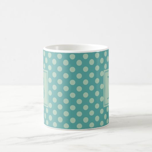 Teal Monogram Polka Dot Pattern Koffiemok (Center)