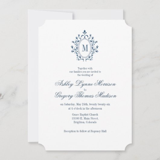 Teal Monogram Wedding Invitation Kaart (Voorkant)