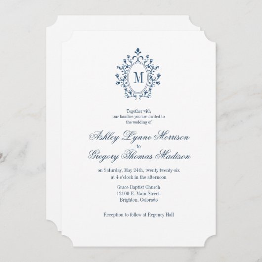 Teal Monogram Wedding Invitation Kaart (Voorkant / Achterkant)