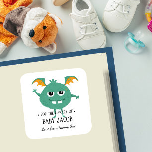 TEAL Monster Baby Peuter Gepersonaliseerde Boekenp Vierkante Sticker