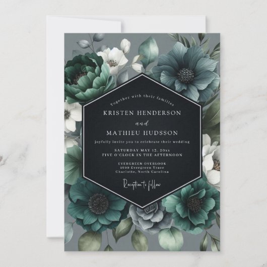 Teal Moody Bloom Wedding Kaart (Voorkant)
