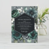 Teal Moody Bloom Wedding Kaart (Staand voorkant)