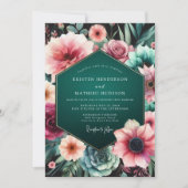 Teal Moody Floral Elegance Wedding Kaart (Voorkant)