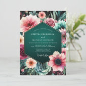 Teal Moody Floral Elegance Wedding Kaart (Staand voorkant)