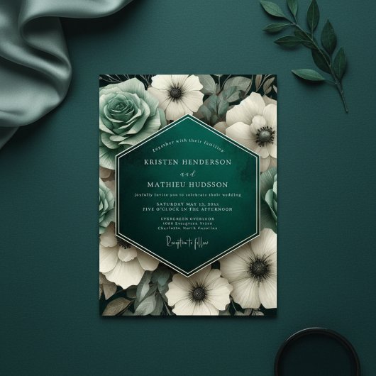 Teal Moody Floral Opulence Wedding Kaart