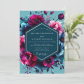 Teal Moody Floral Opulence Wedding Kaart (Staand voorkant)
