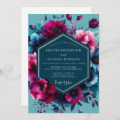 Teal Moody Floral Opulence Wedding Kaart (Voorkant / Achterkant)