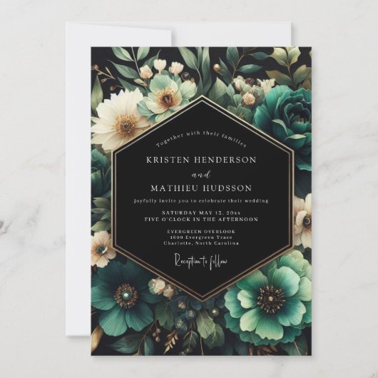 Teal Moody Floral Wedding Kaart (Voorkant)