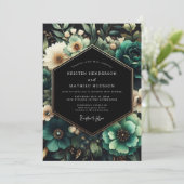 Teal Moody Floral Wedding Kaart (Staand voorkant)