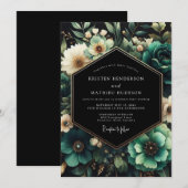 Teal Moody Floral Wedding Kaart (Voorkant / Achterkant)