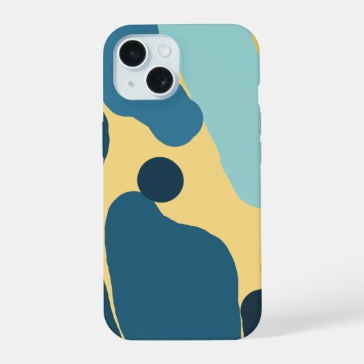 Teal & Mosterd Abstracte Omslag — Modern Minimalis iPhone 15 Case (Achterkant)