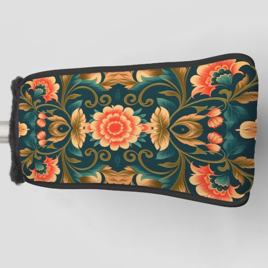 Teal Mozaïek Bloem Putterhoes Golfheadcover (Voorkant)
