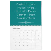 Teal Multilingual Calendar Kalender (Mar 2027)