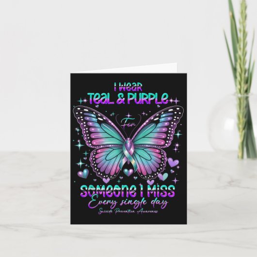 Teal N Purple Butterfly Suicide Prevention Awarene Kaart (Voorkant)
