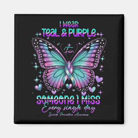Teal N Purple Butterfly Suicide Prevention Awarene Magneet (Voorkant)
