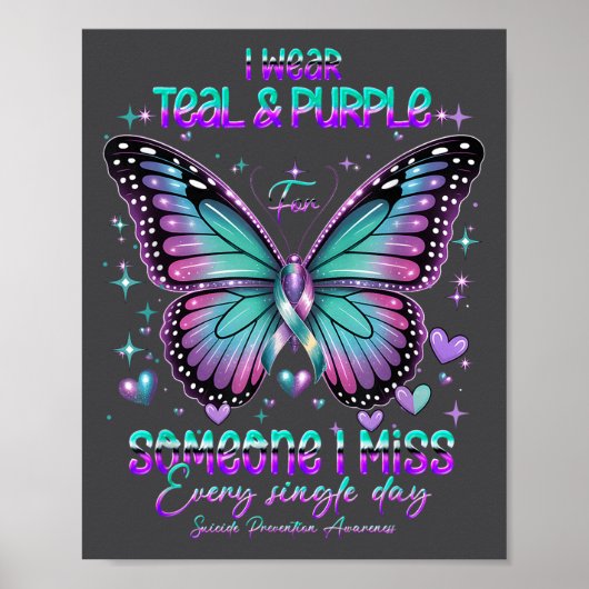 Teal N Purple Butterfly Suicide Prevention Awarene Poster (Voorkant)