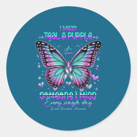Teal N Purple Butterfly Suicide Prevention Awarene Ronde Sticker (Voorkant)
