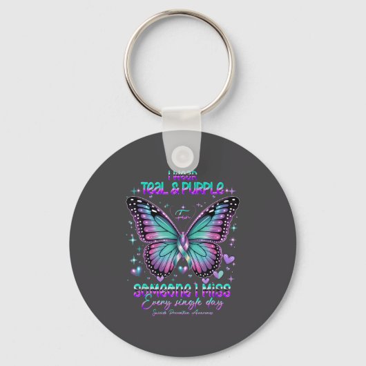Teal N Purple Butterfly Suicide Prevention Awarene Sleutelhanger (Voorkant)