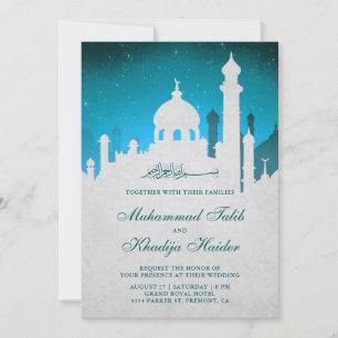 Teal Nachtelijke Hemel Arabische Islamitische Mosl Kaart