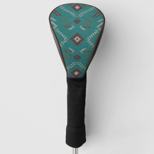 Teal Navajo Tribal Geometric Pattern Golfheadcover (Voorkant)