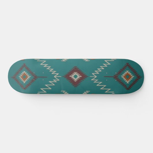 Teal Navajo Tribal Geometric Pattern Persoonlijk Skateboard (Horizontaal)