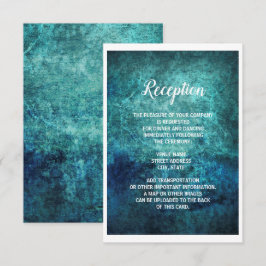 Teal Navy Blue Grunge Watercolor Trouwreceptie Kaart