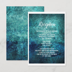 Teal Navy Blue Grunge Watercolor Trouwreceptie Kaart