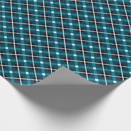 Teal & Navy Geometric Grid Pattern Cadeaupapier (Hoek)