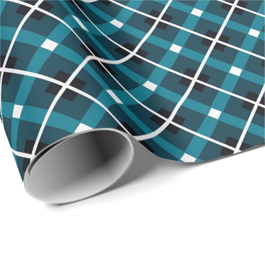 Teal & Navy Geometric Grid Pattern Cadeaupapier (Rol Hoek)