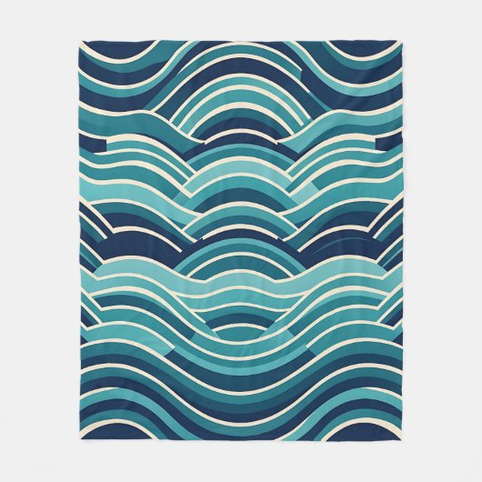Teal Navy Geometrisch Golfpatroon Herhalend Fleece Deken (Voorkant)