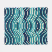 Teal Navy Geometrisch Golfpatroon Herhalend Fleece Deken (Voorkant (Horizontaal))