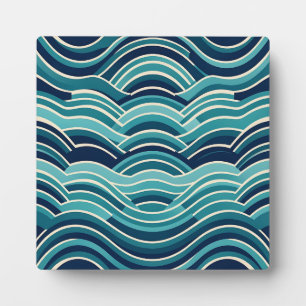 Teal Navy Geometrisch Golfpatroon Herhalend Fotoplaat