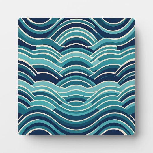 Teal Navy Geometrisch Golfpatroon Herhalend Fotoplaat (Voorkant)