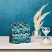 Teal Navy Geometrisch Golfpatroon Herhalend Fotoplaat (Insitu)